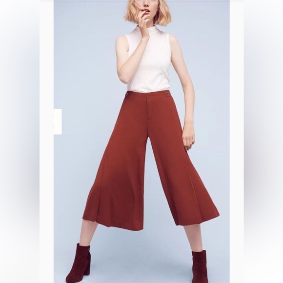 Anthropologie The Essential Culotte Wide Leg Capris Wine Red Size 0 - Picture 1 of 12